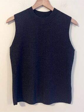 Eileen Fisher Women’s Mock neck Sleeveless 100% Wool Top Sz L Gray Knit Tank Top